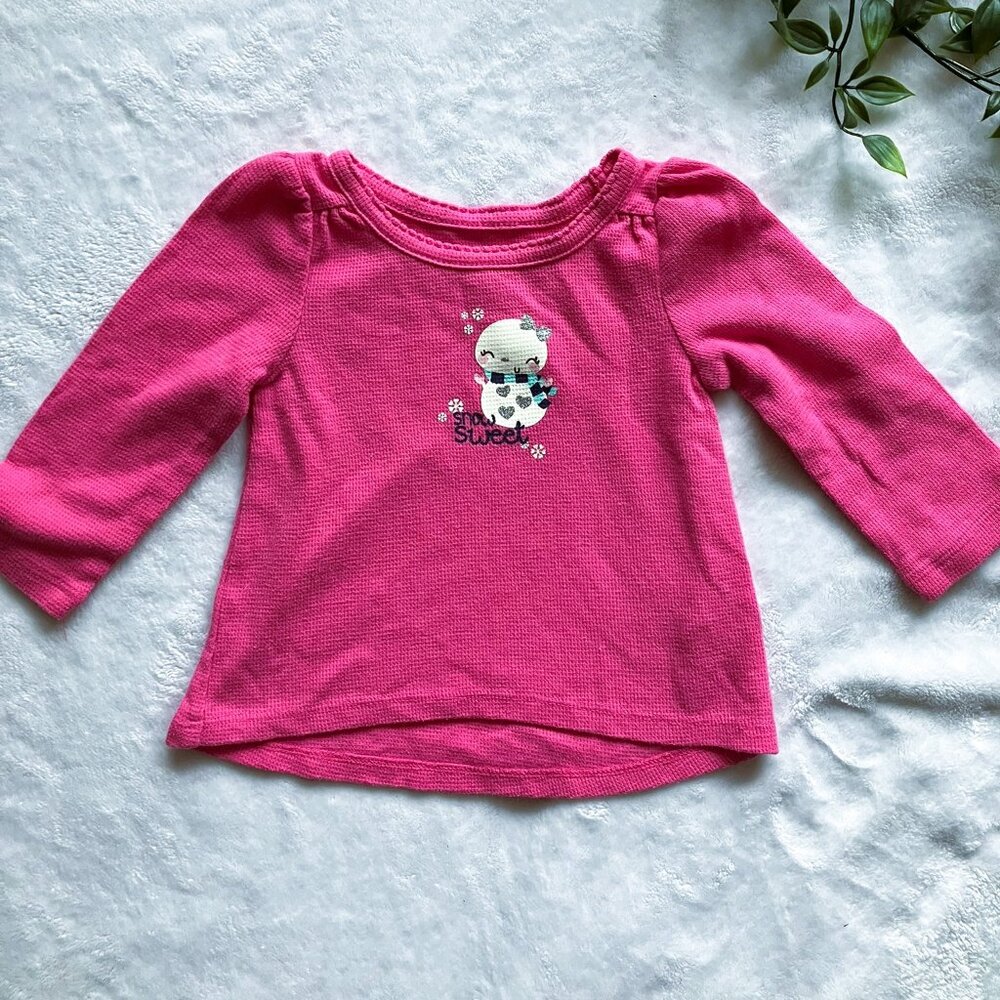 Jumping Beans 12M Pink “Stay Sweet” Snowman Long Sleeve Top Winter Baby Shirt